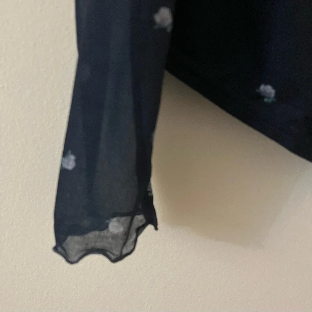 Free People Home Grown Mesh‎ Cardi Navy Blue Combo Floral Button down Small NWOT